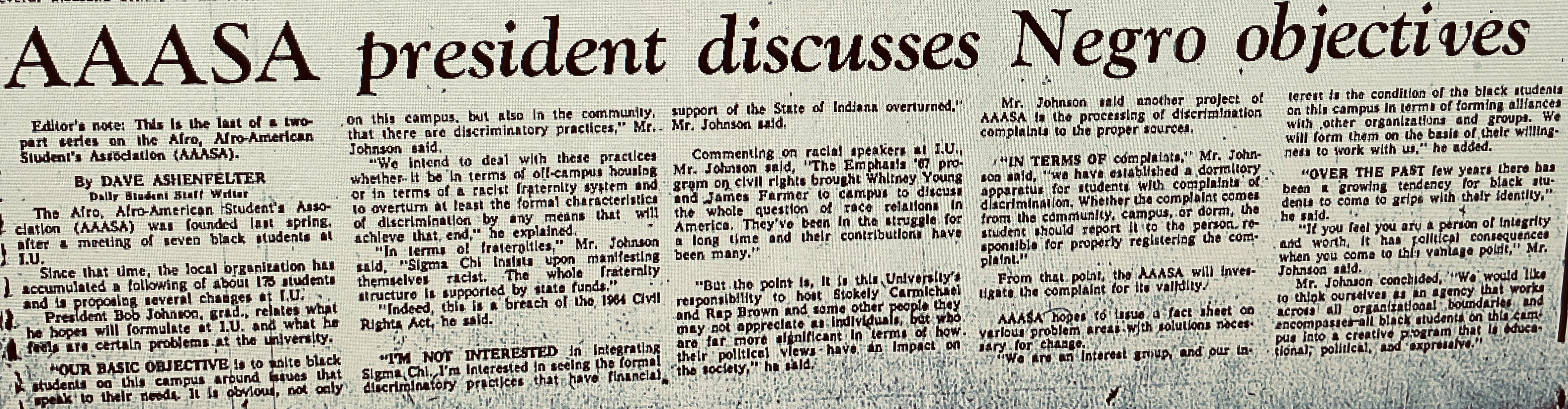 AAASA President Discusses Negro Objectives