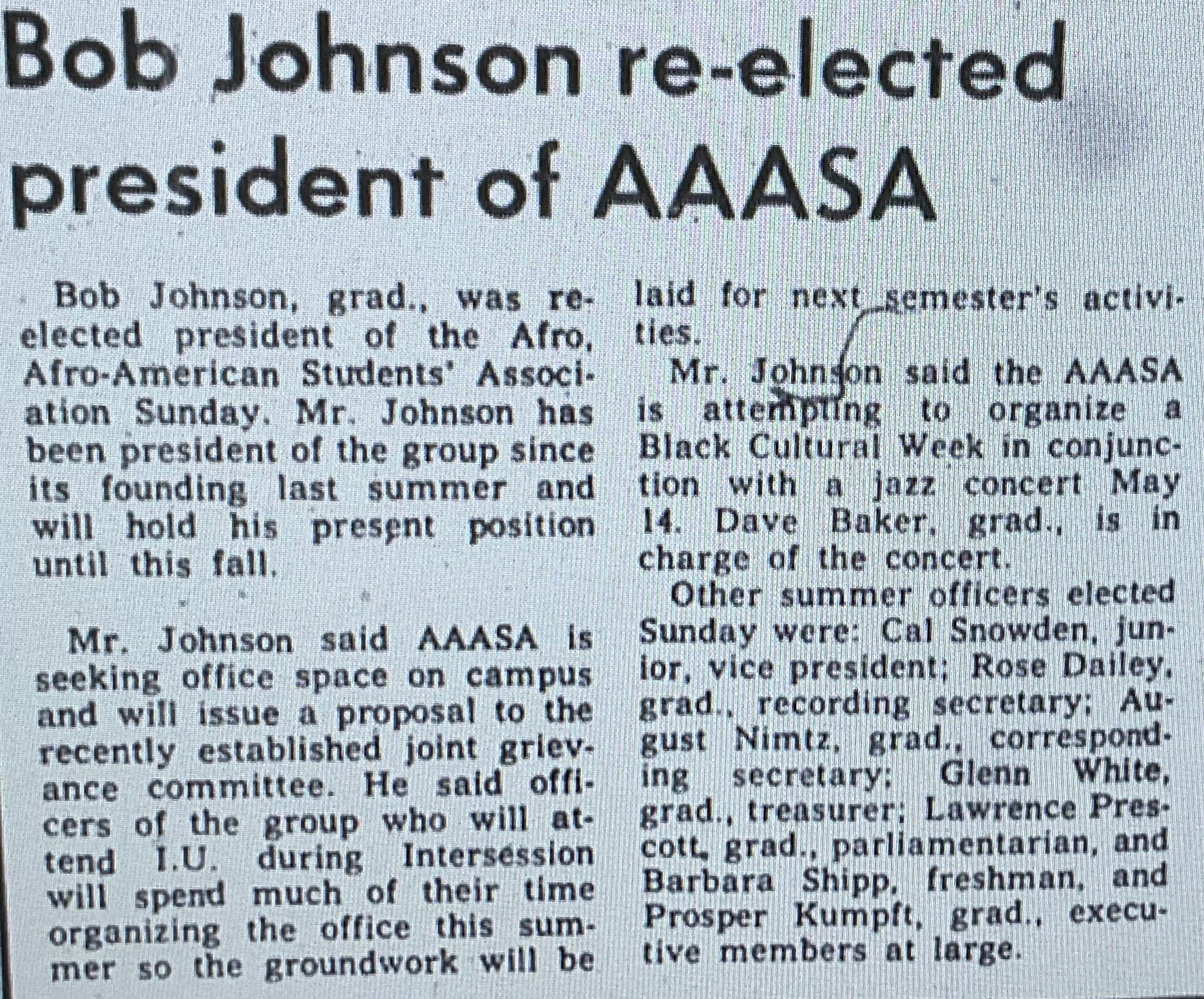 Bob Johson relected President of AAASA